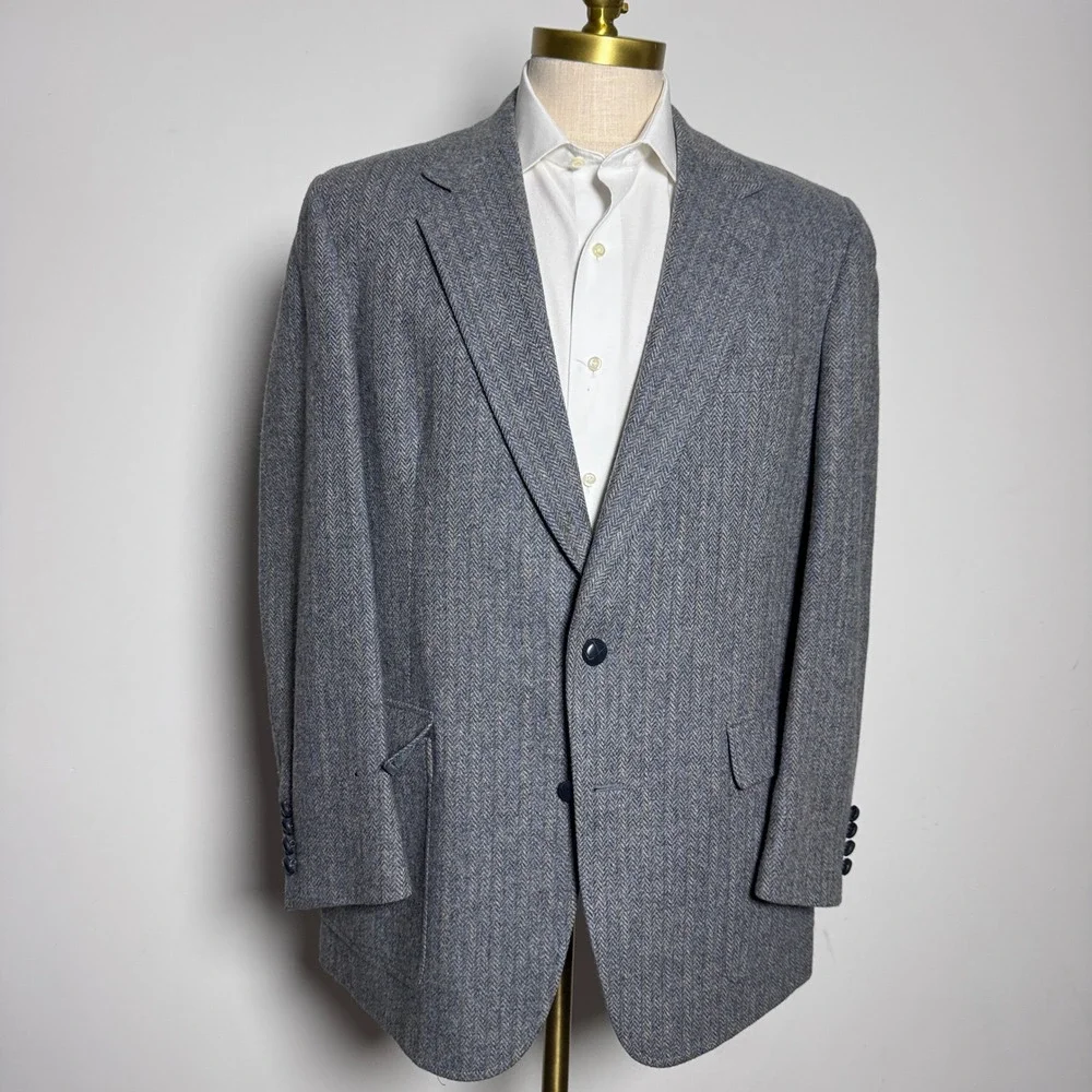 Hart Schaffner & Marx Sport Coat Mens‎ 40R Blue Gray Herringbone Wool Vintage